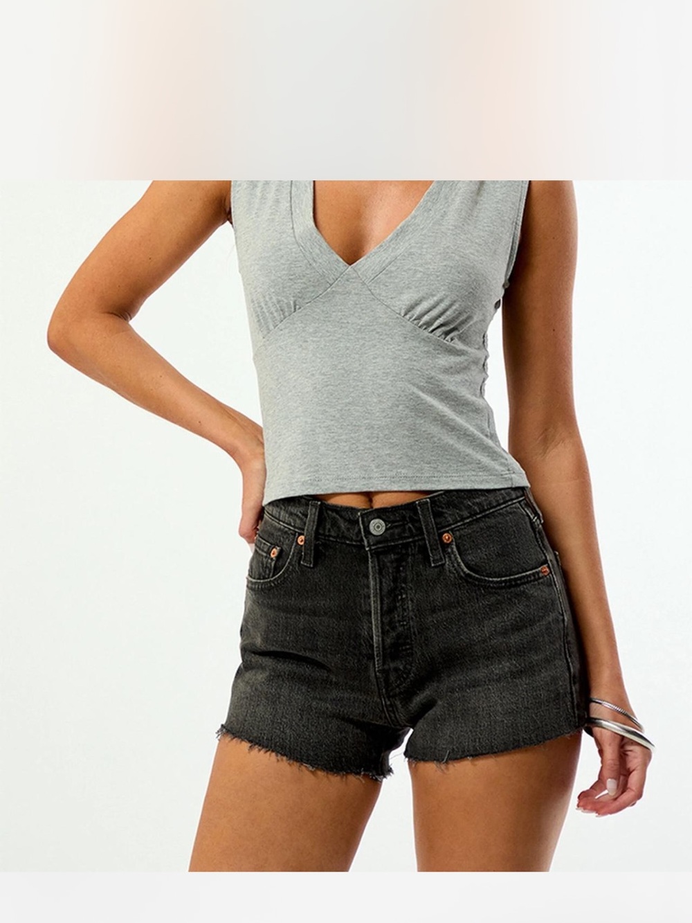 Levi's High Rise Distressed Denim Cutoff Shorts Gray Wash - Size 30 - Picture 1 of 9